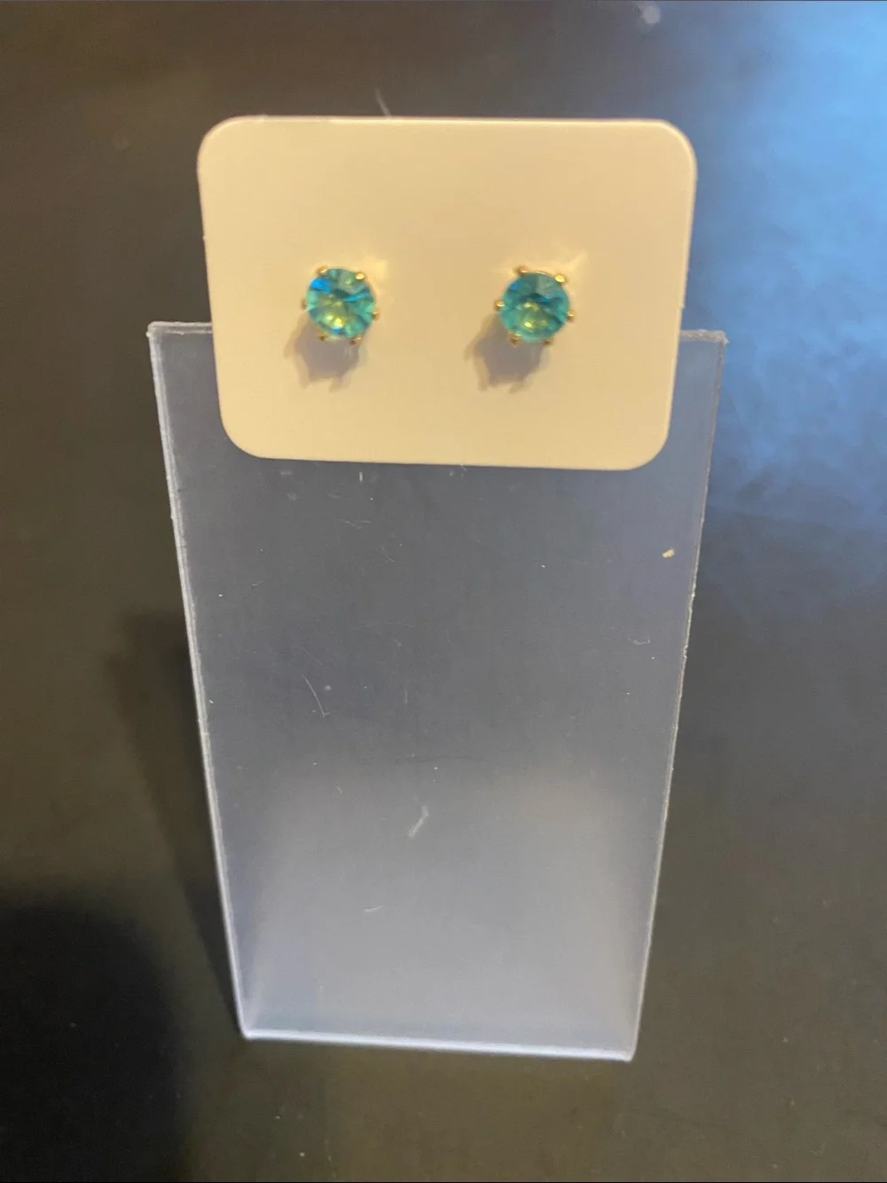 Gold-Setting Blue aquamarine for March. Birthstone  Crystal Stud Earrings.